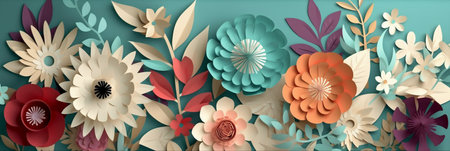 Paper cut flowers background. Paper art style. Vector Illustration.の素材
