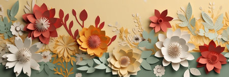 3d rendering of paper cut flowers background. Paper craft flowers.の素材