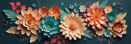 Paper cut flowers. Floral background. 3d paper art.の素材