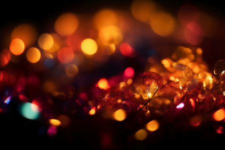 Colorful bokeh lights on black background. Christmas background.の素材
