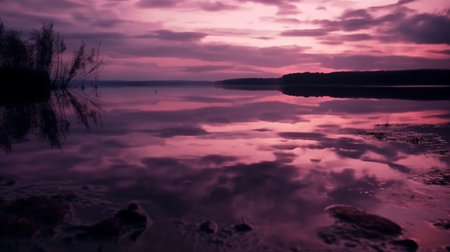 Beautiful sunset over the lake. Long exposure photo. Vibrant colors.の素材