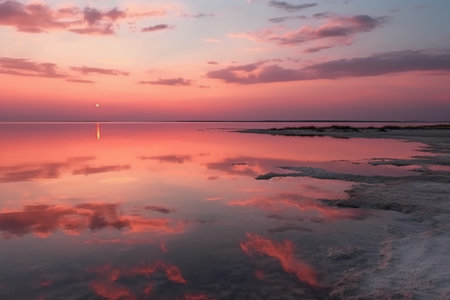 Sunset in the salt lake. The reflection of the clouds in the water.の素材