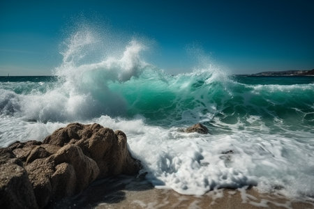Waves breaking on the rocks on the Mediterranean coast in Spain.の素材