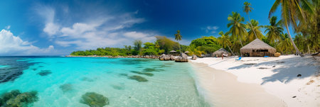 Panorama of a beautiful tropical beach on the seychellesの素材