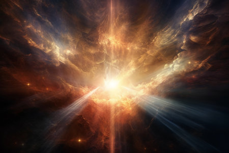 Fiery explosion in space, computer generated abstract background, 3D renderingの素材