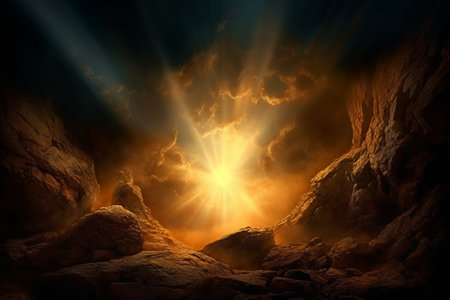 Fantasy alien planet. Mountain and sky. 3D illustration.の素材