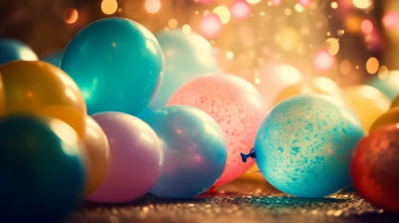 Colorful balloons on bokeh background with copy space for textの素材