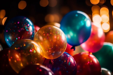 Colorful balloons on the background of a bokeh light.の素材