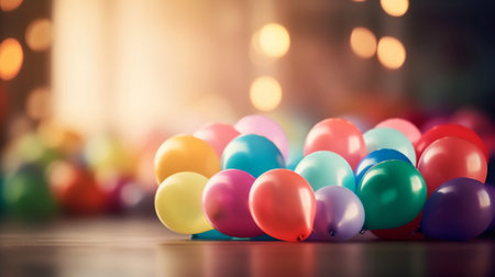 Colorful balloons on table with bokeh light background, vintage toneの素材