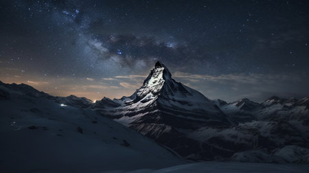 Milky Way over Matterhorn mountain in Zermatt, Switzerlandの素材