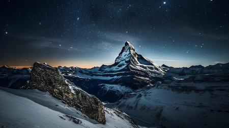 Matterhorn and starry night in Zermatt, Switzerlandの素材