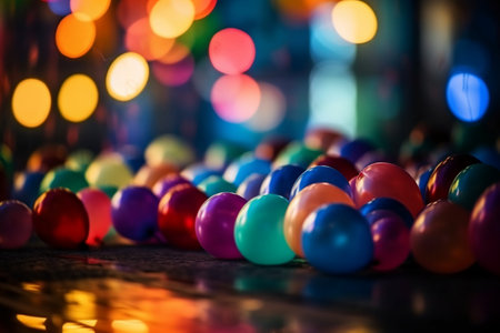 Colorful bokeh background of christmas tree balls. Selective focus.の素材