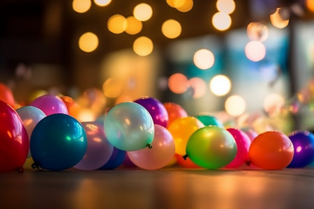 Colorful balloons on the floor with bokeh lights background.の素材
