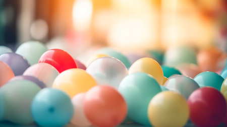 Colorful balloons in a children's playground, selective focus and vintage toneの素材