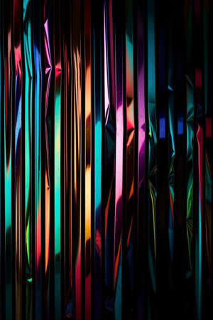 colorful abstract background with metallic stripes and lighting effects, close upの素材