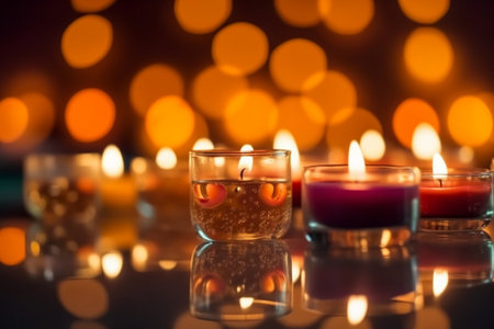 Candles in the shape of a heart with bokeh backgroundの素材