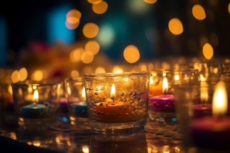 Candles in glass with bokeh background. Selective focus.の素材