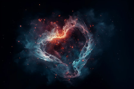 Heart in space. Abstract space background. 3d render illustration.の素材
