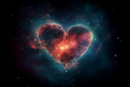 Heart in space against the background of stars and nebula. 3D renderingの素材