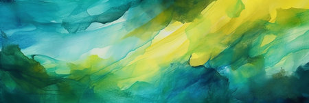 Abstract watercolor background. Blue, yellow, green and yellow colors.の素材