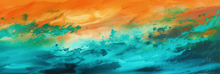 Abstract watercolor background. Blue, orange and green colors. Digital painting.の素材