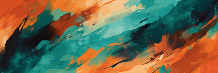 Abstract background of acrylic paint in orange, blue and brown colors.の素材