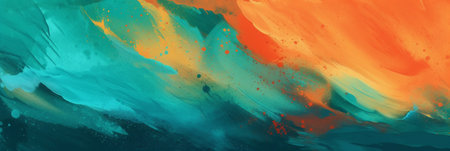 Abstract background of acrylic paint in orange, blue and green colors.の素材