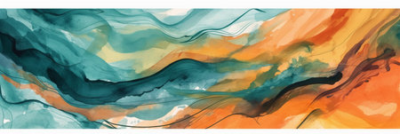 Abstract vector watercolor background. Blue, orange and yellow marble texture.の素材