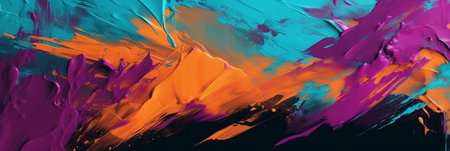 Abstract background of acrylic paint in blue, orange and purple colors.の素材