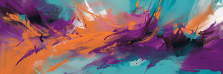 Abstract background of acrylic paint in blue, orange and purple tones.の素材