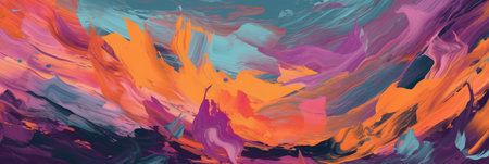 Abstract background of acrylic paint in blue, orange and pink tones.の素材