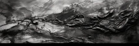 black and white liquid acrylic painting on canvas, monochrome abstract backgroundの素材