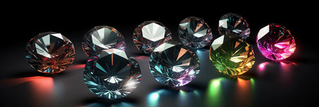 Jewelry gems on black background. 3d render illustration.の素材