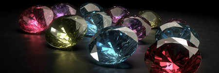 Jewelry gems on black background. 3d render illustration.の素材