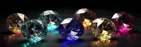 3d rendering of group of precious stones on black background with reflectionの素材