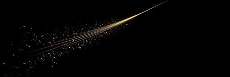 Gold glittering star dust trail sparkling particles on black background. Vector illustrationの素材