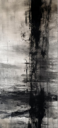 Grunge black and white abstract background. Brush strokes on paper.の素材