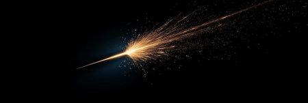 Shooting star with sparks on a black background. Vector illustration.の素材