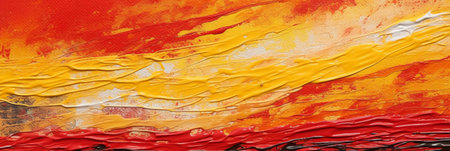 Abstract oil painting on canvas texture. Red, orange and yellow colors.の素材