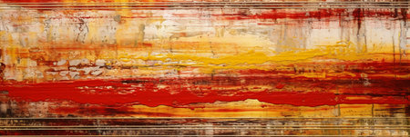 Grunge background. Red, orange and yellow paint on a metal surface.の素材