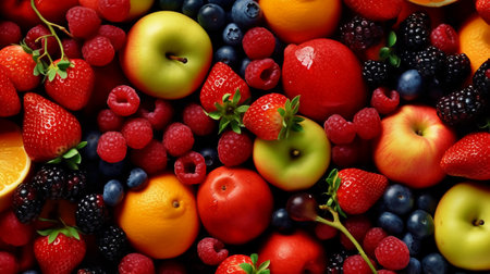 Mix of fresh berries as background, top view. healthy food conceptの素材