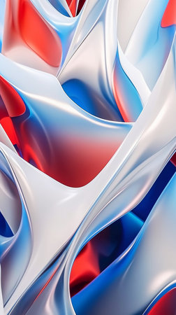3d rendering of abstract wavy metallic background with red and blue colorsの素材