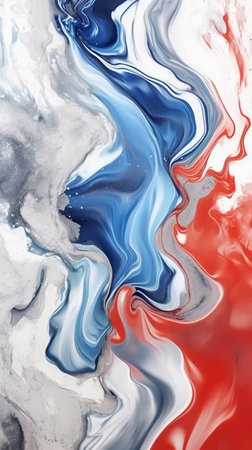 Marbled blue and red abstract background. Liquid marble ink pattern.の素材