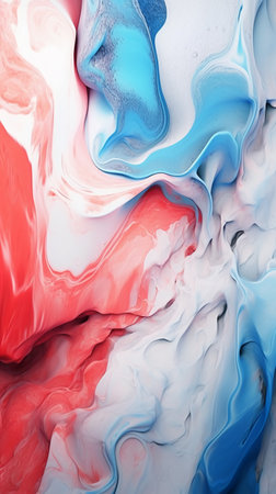 Abstract background of acrylic paint in blue, red and white colors.の素材