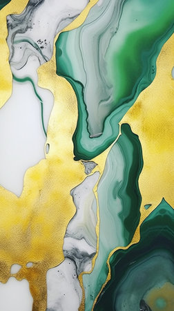 Abstract background of acrylic paint in green, black and gold color tonesの素材