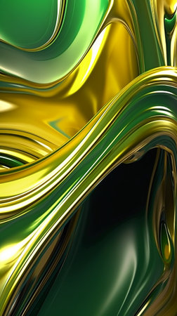 3D rendering of abstract green and yellow background with some smooth lines in itの素材