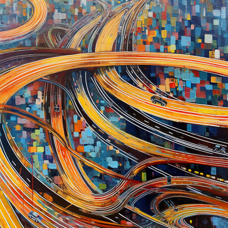 abstract color design art illustration crossroad with motion blur on the roadの素材