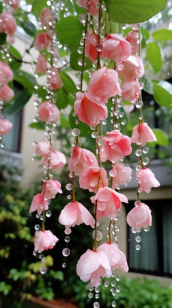 Water droplets on pink flowers. Rain drops on pink flowers.の素材
