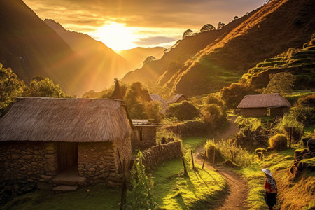 Village in the highlands of Annapurna Conservation Area, Nepalの素材