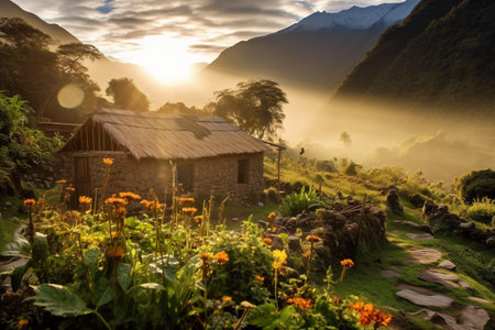 Beautiful landscape in the morning at the highlands of Nepal.の素材